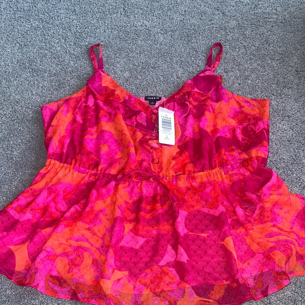 Torrid Pink and Orange Ruffle Tank Top